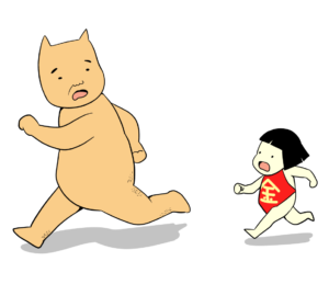 逃げる金太郎とクマ