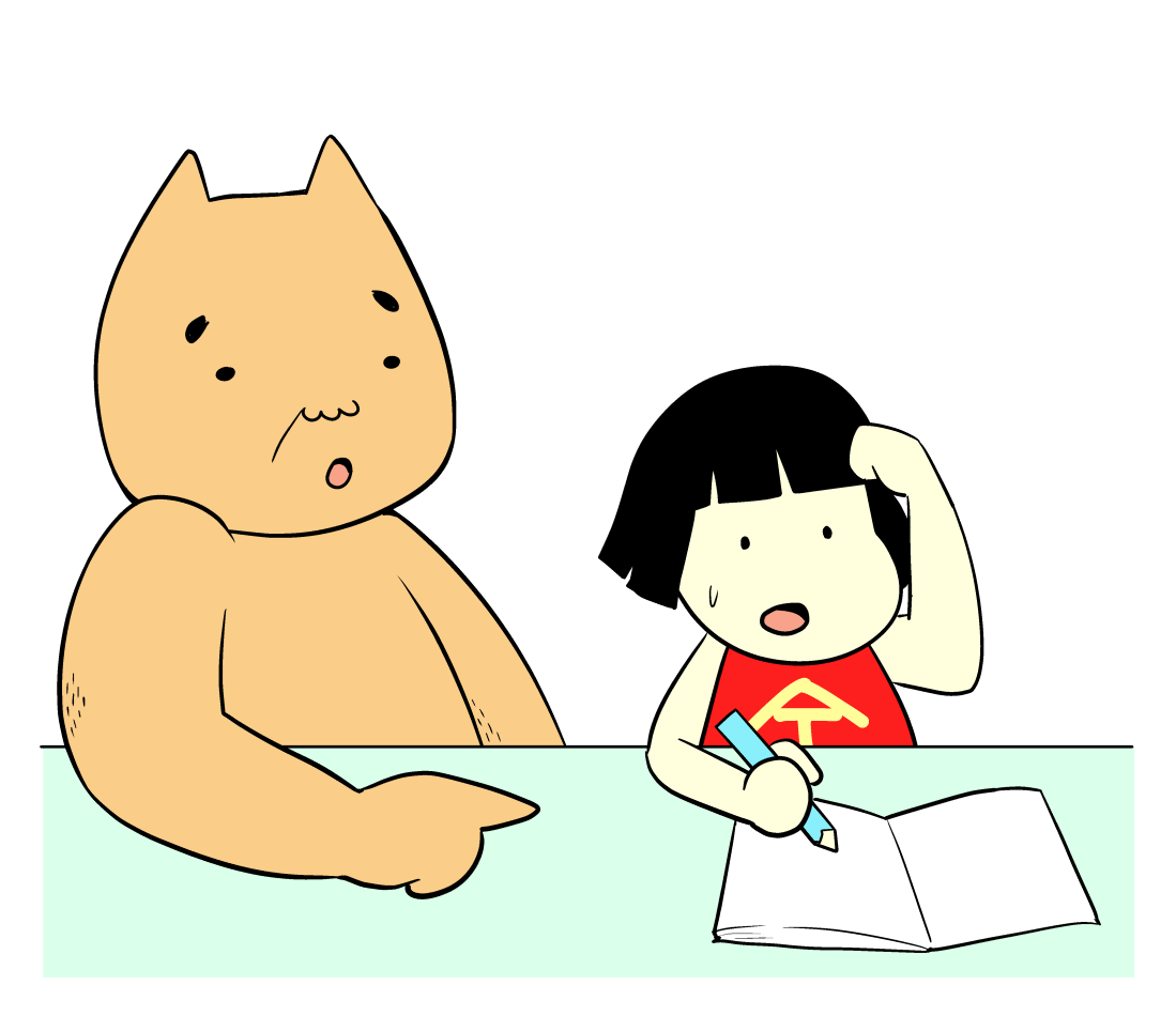 勉強を教えるクマ